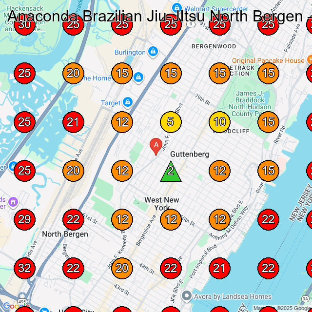 Anaconda Brazilian Jiu-JItsu North Bergen GeoGrid visibility map for Martial Arts School in Union City